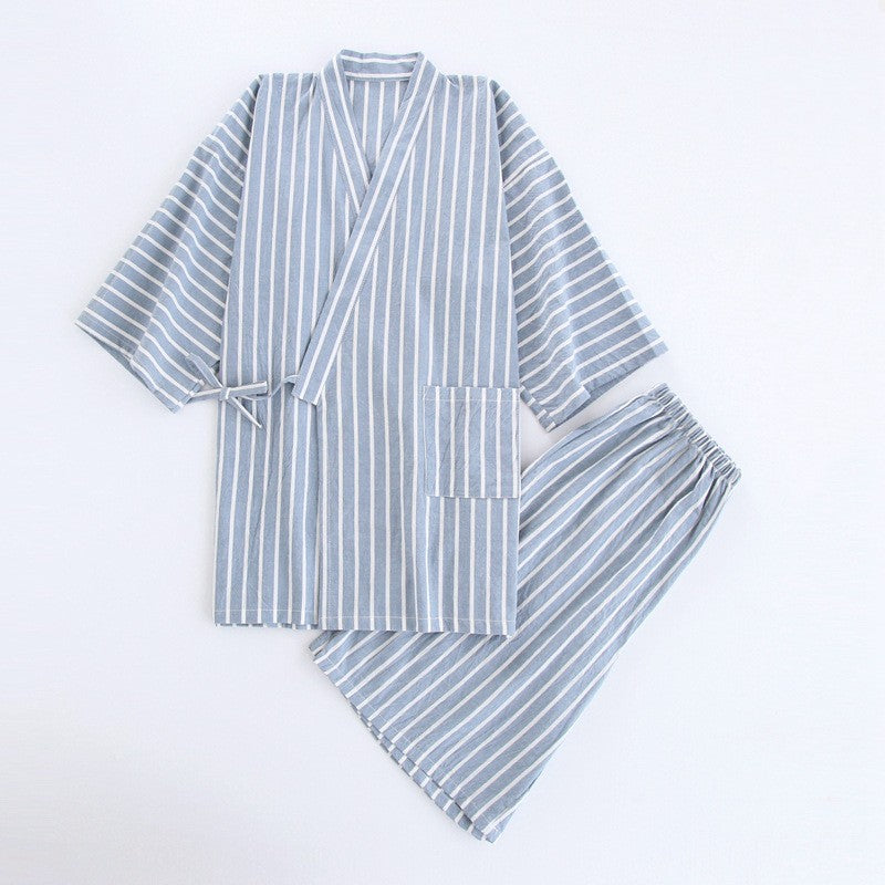 Washed cotton striped pajamas