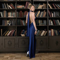 Vintage haute col Halter sirène satinée soirée Gown
