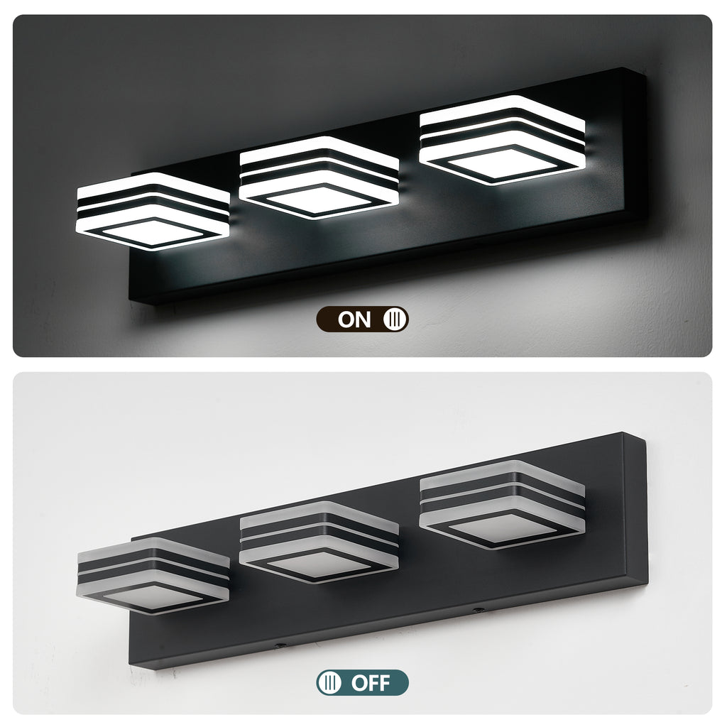 Matte Black Vanity luminaires 3 lumières haut et bas LED salle de bain moderne lumières de Vanity O