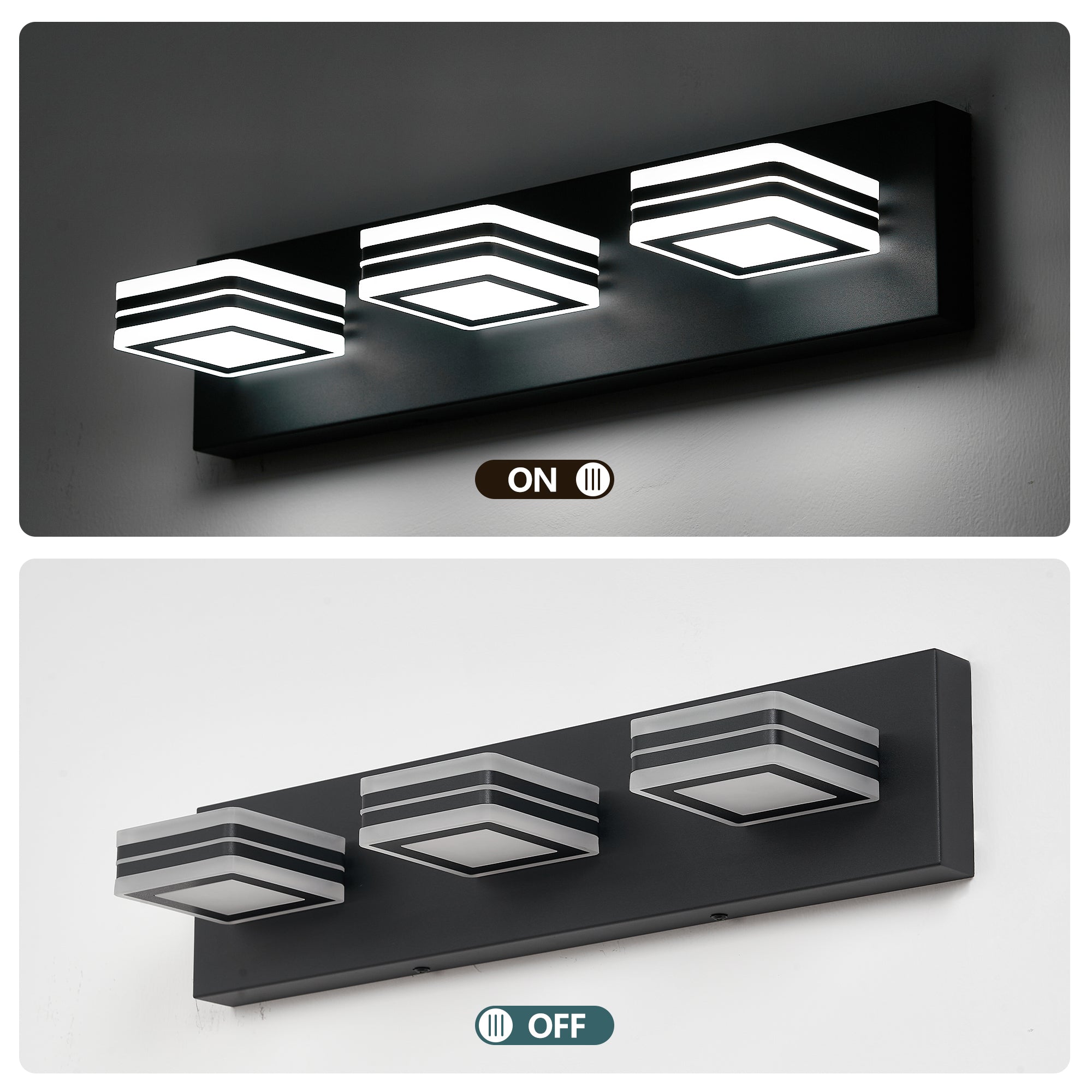Matte Black Vanity luminaires 3 lumières haut et bas LED salle de bain moderne lumières de Vanity O