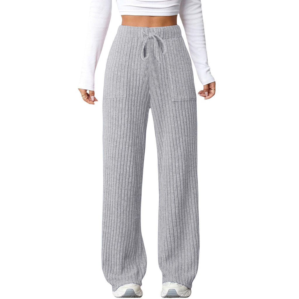 Pantalon casual de poche à col solide pour femmes