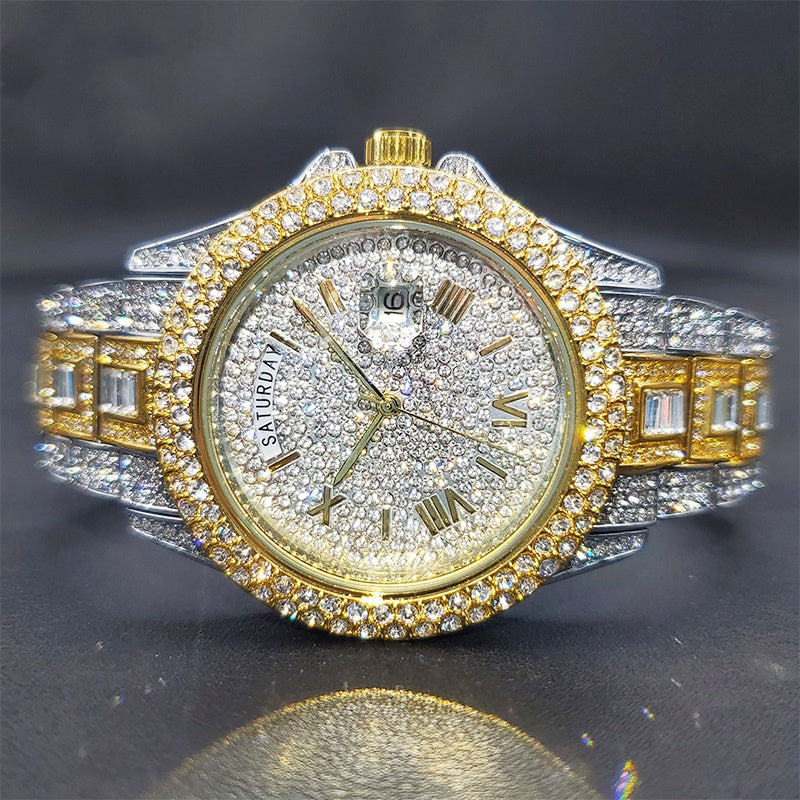 Calendrier des paires d'homme montre Quartz de luxe plein diamant