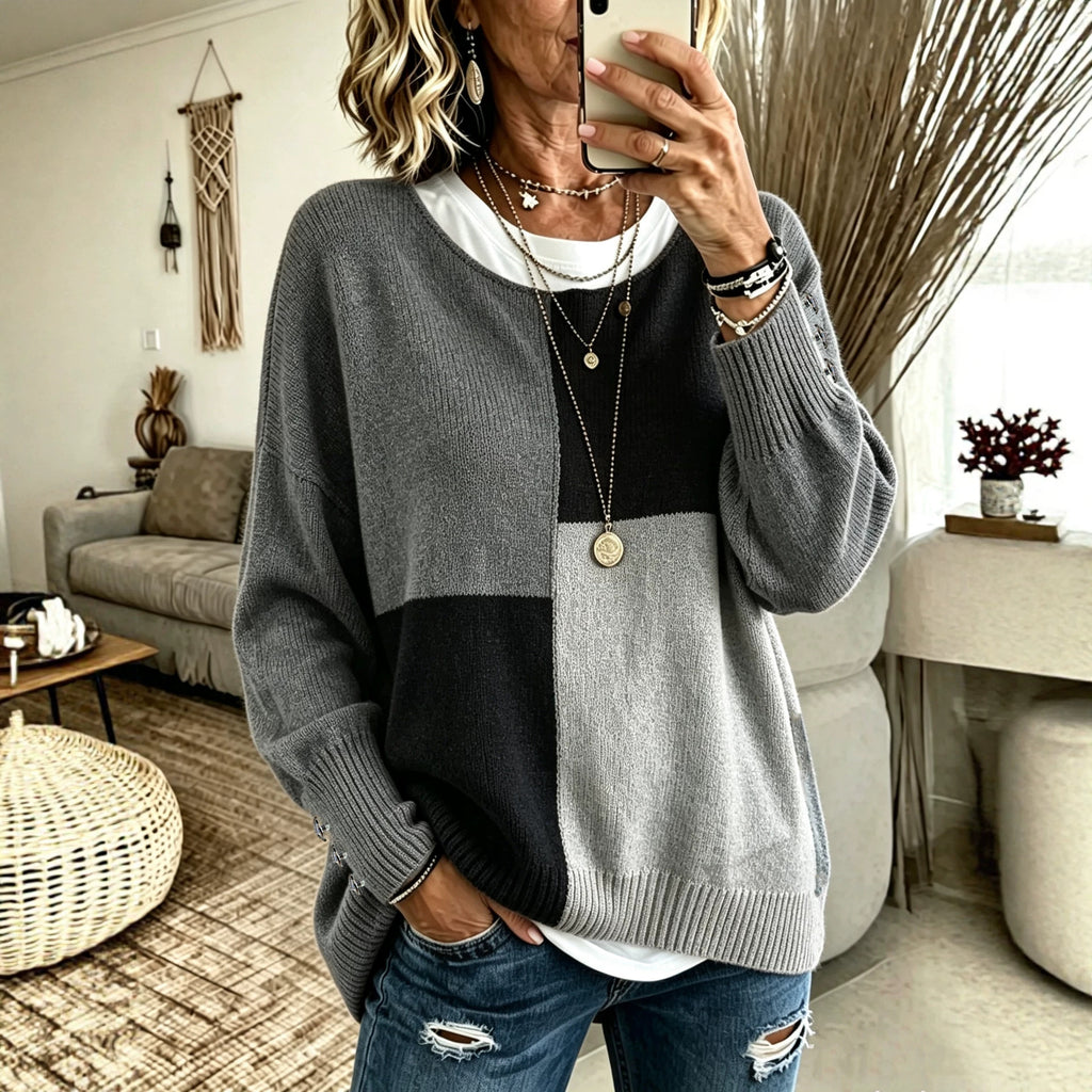 Col rond à la mode Casual Color-block Sweaterknitted pour la couche