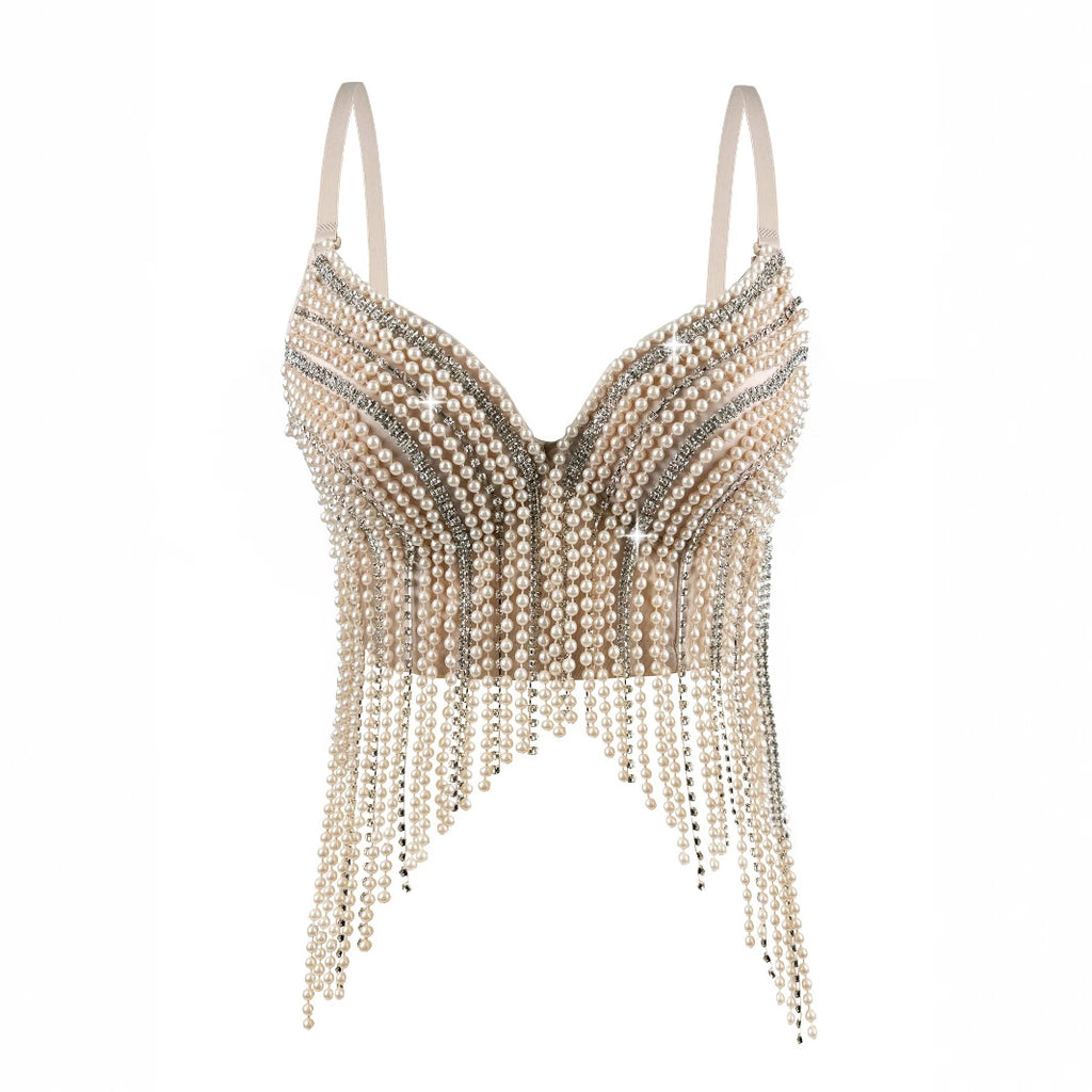 Pearl Diamond Chain Tassel Suspender Top Européen et américain d'été Sexy Pure Desire Out