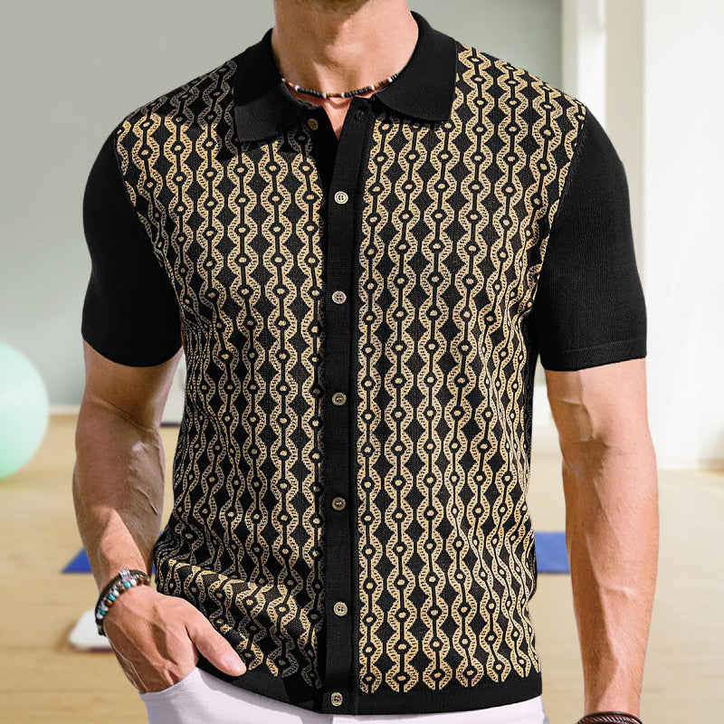 Tencel d'été Chandail à manches courtes Lapel Jacquard Cardigan pour hommes
