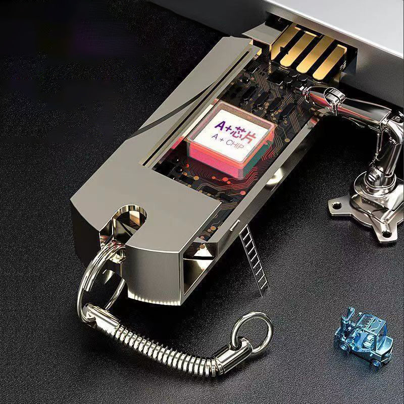 Une clé USB avec une grande capacité est étendue sur une échelle virtuelle