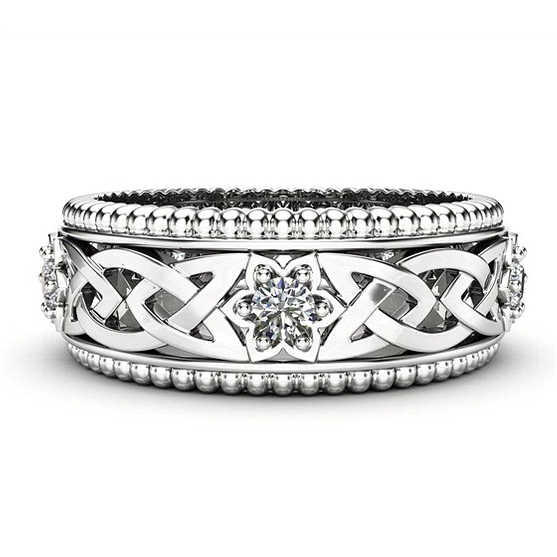 14k anneau de diamant blanc plaqué bague de mariage motif creux