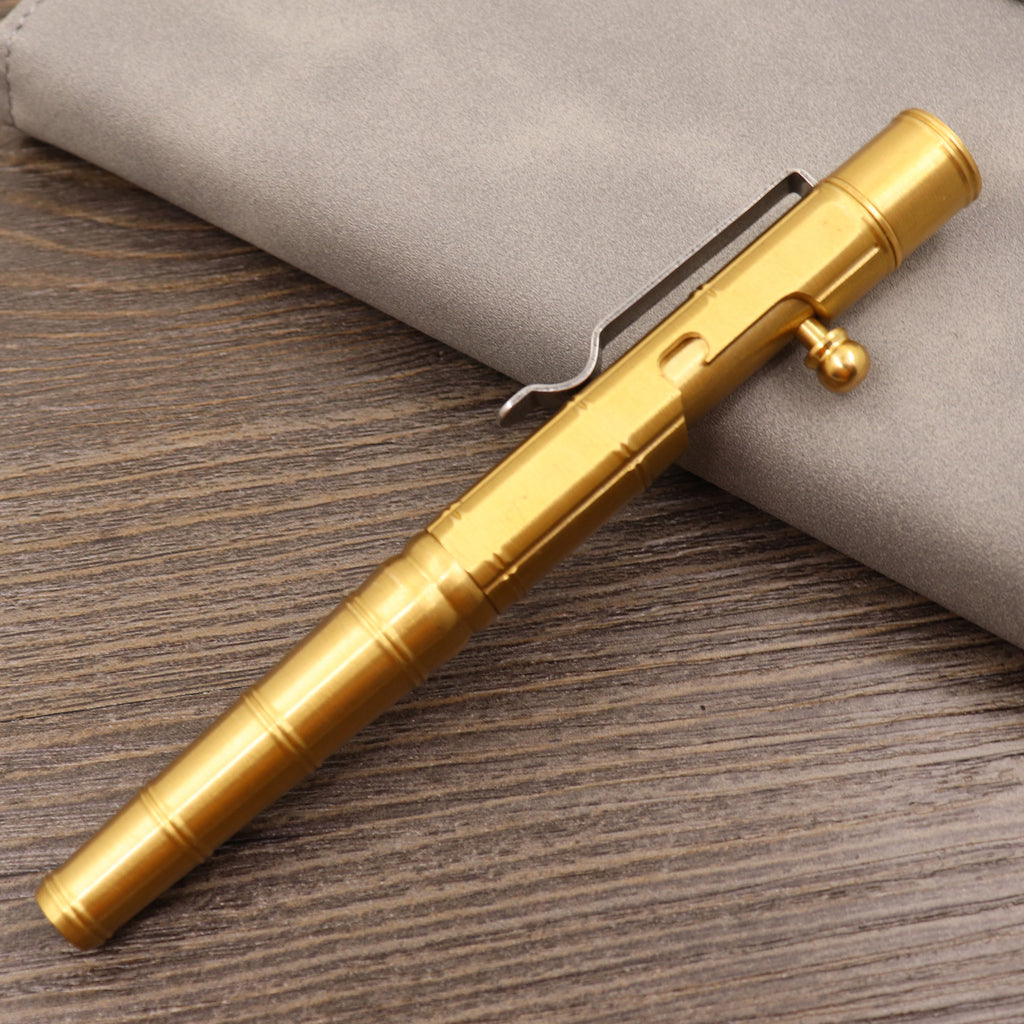 Stylo tactique en métal de type bolt en cuivre pur rétro