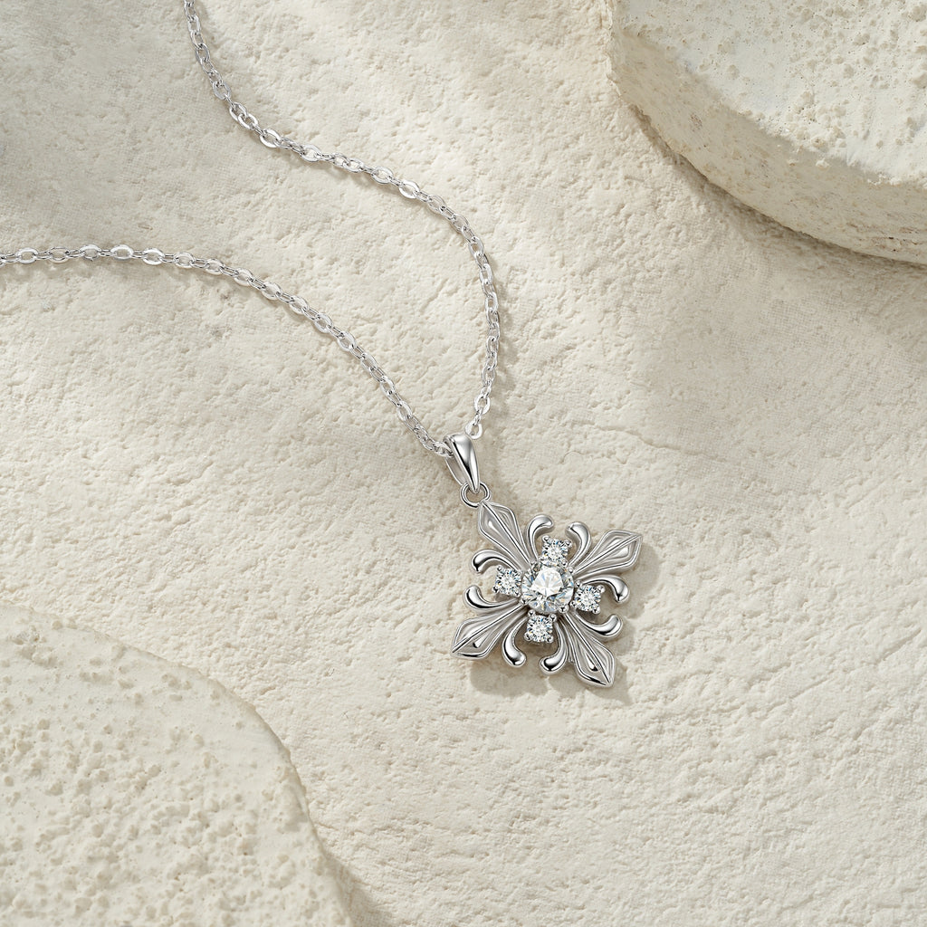 S925 Argent Sterling 0.3ct D Couleur VVS1 Moissanite Croix Pendentif Fleur Collier 40cm Plat