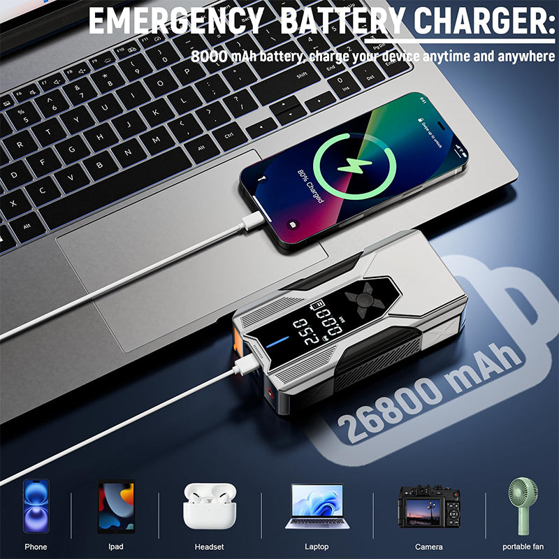 Démarreur J Ump Voiture avec compresseurs d'air Batterie Booster 8000mah Power Bank