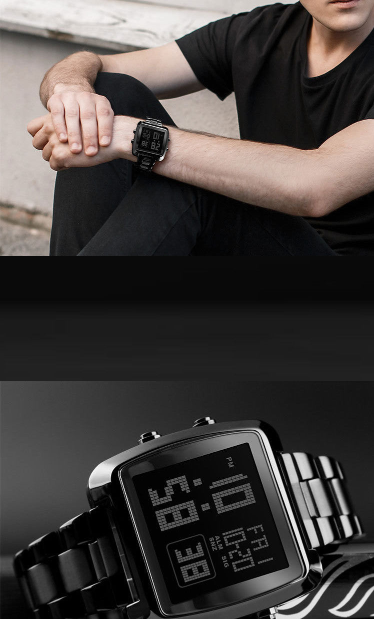9 Montre électronique de sport homme de mode imperméable ceinture en acier inoxydable