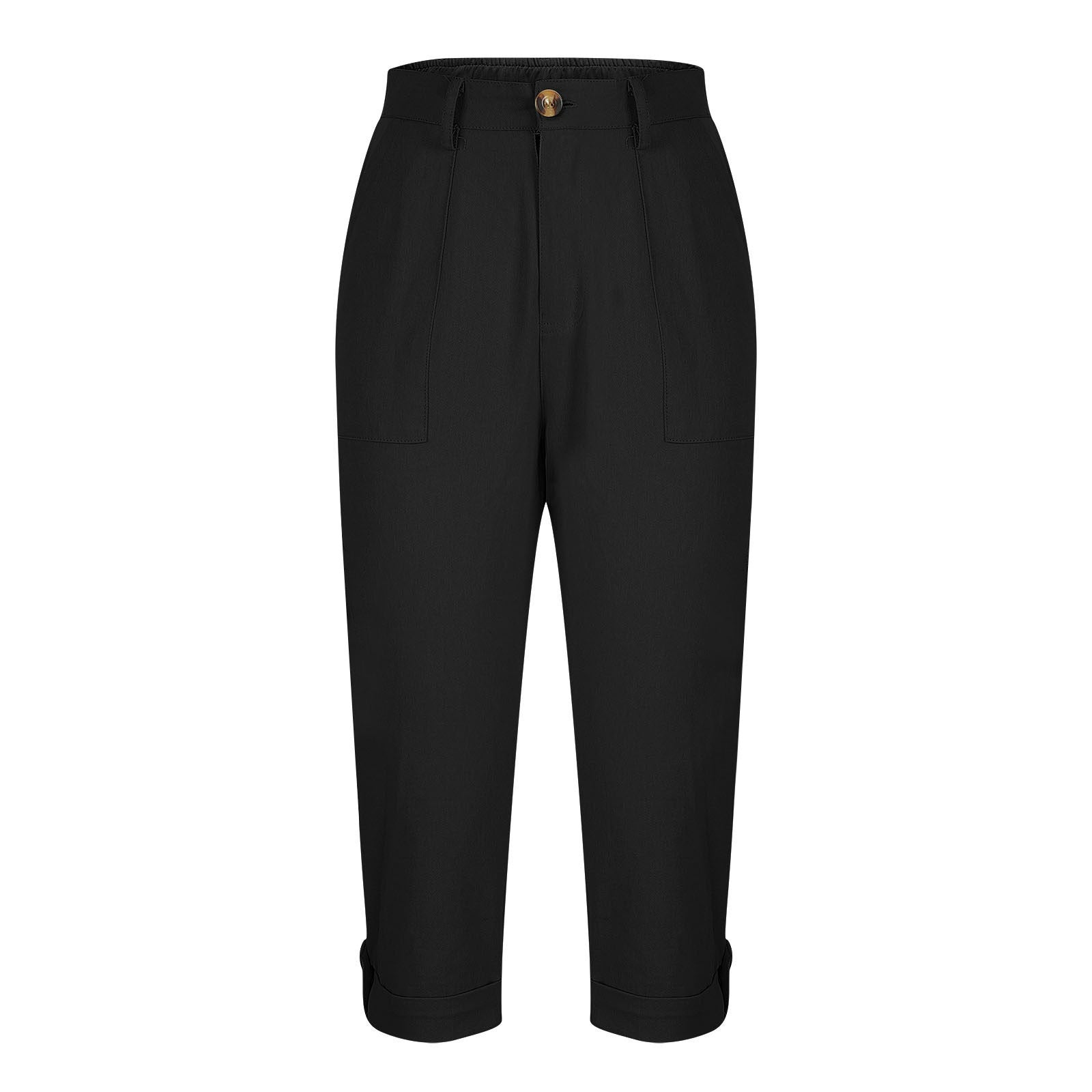 Vêtements de travail en couleur solide pour femmes Pantalons taille bouton Pantalons oreille Design Pantalons de jambes courbés pour femmes