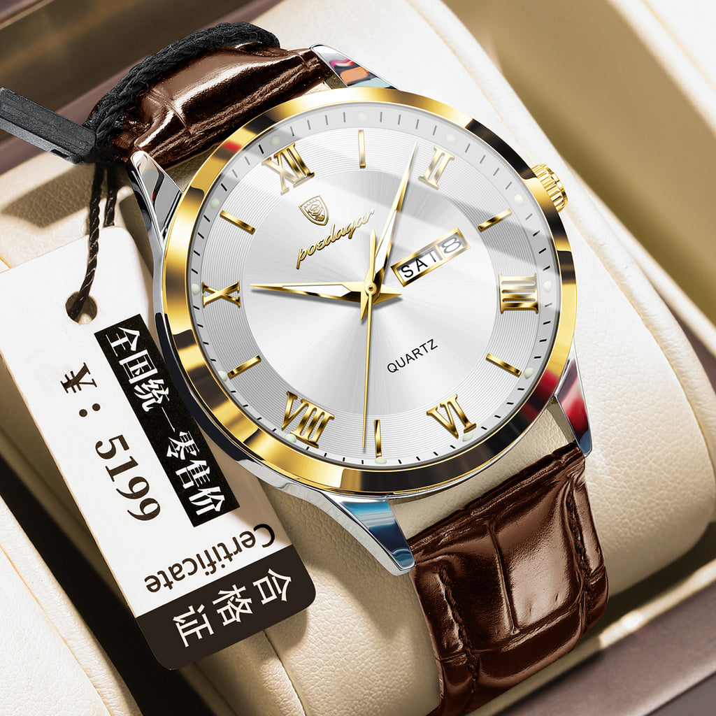 Homme occasionnel lumineux double calendrier montre étanche