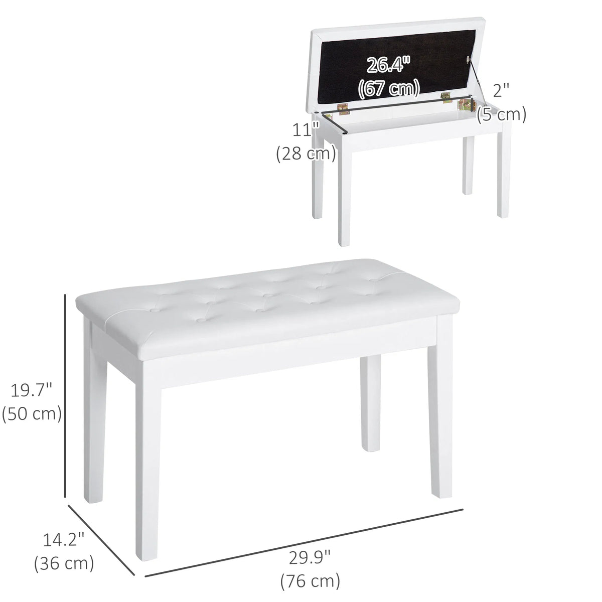 Banc pour piano de 30" avec coussin rembourré et rangement