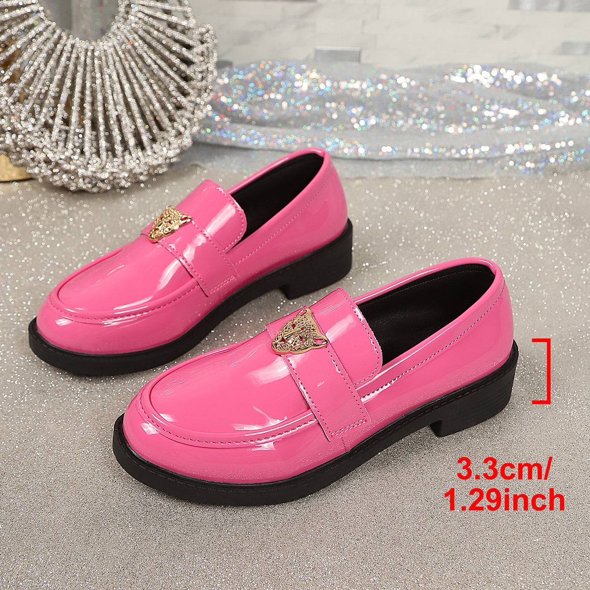 Femmes Vintage British Style Brevet Slip sur Oxford Chaussures