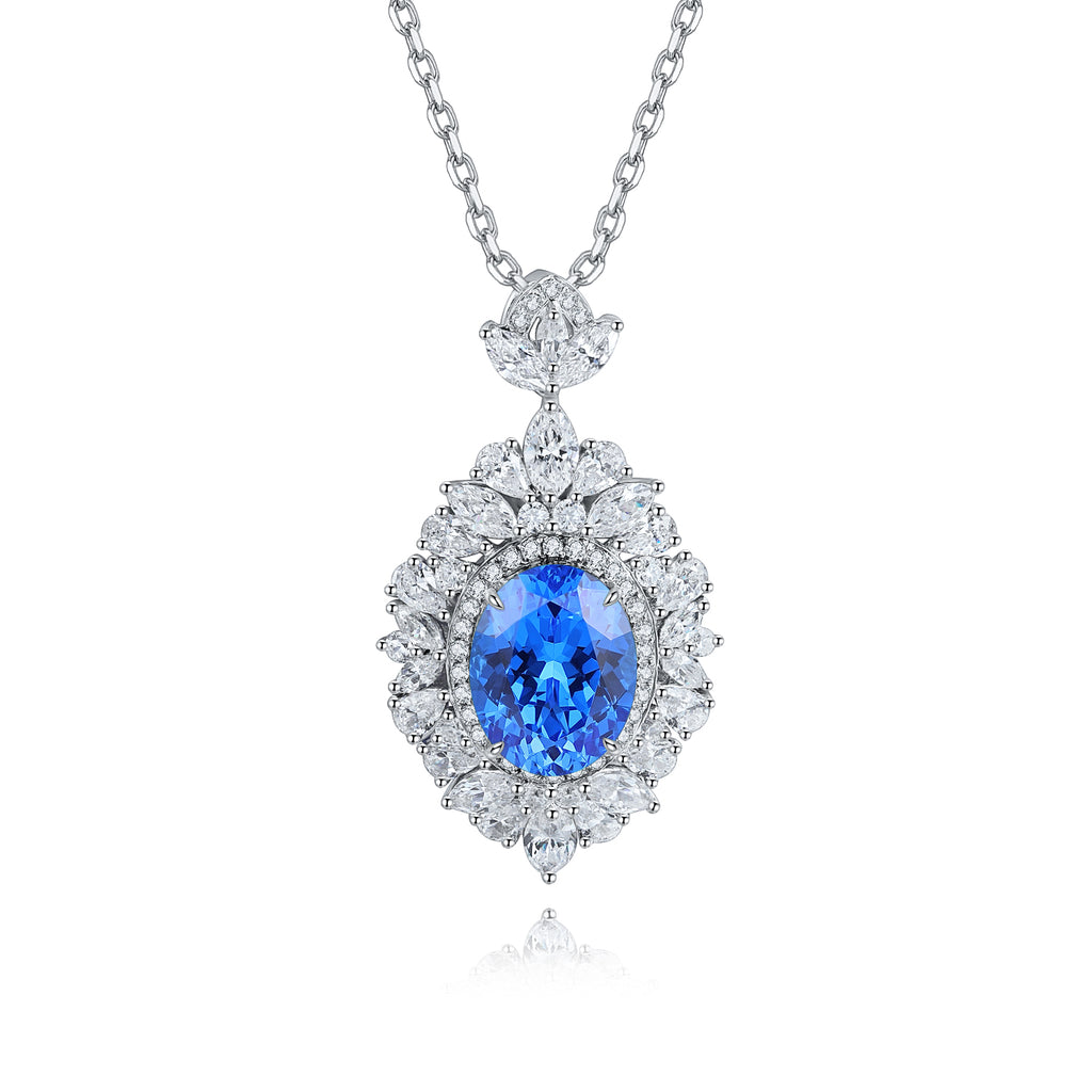 S925 Argent 4.3g Collier en pierre gemme créé par le laboratoire