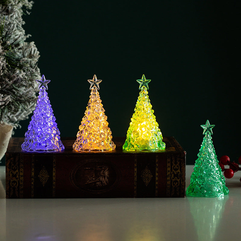 Décoration de Noël Mini lumineux arbre de Noël cristal transparent lumière de nuit bureau