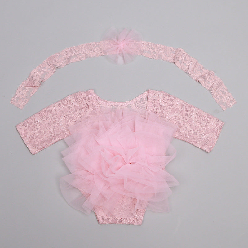 Costumes nouveau-nés Dentelle Puff Gauze Jupe Headdress Flower Set en deux parties