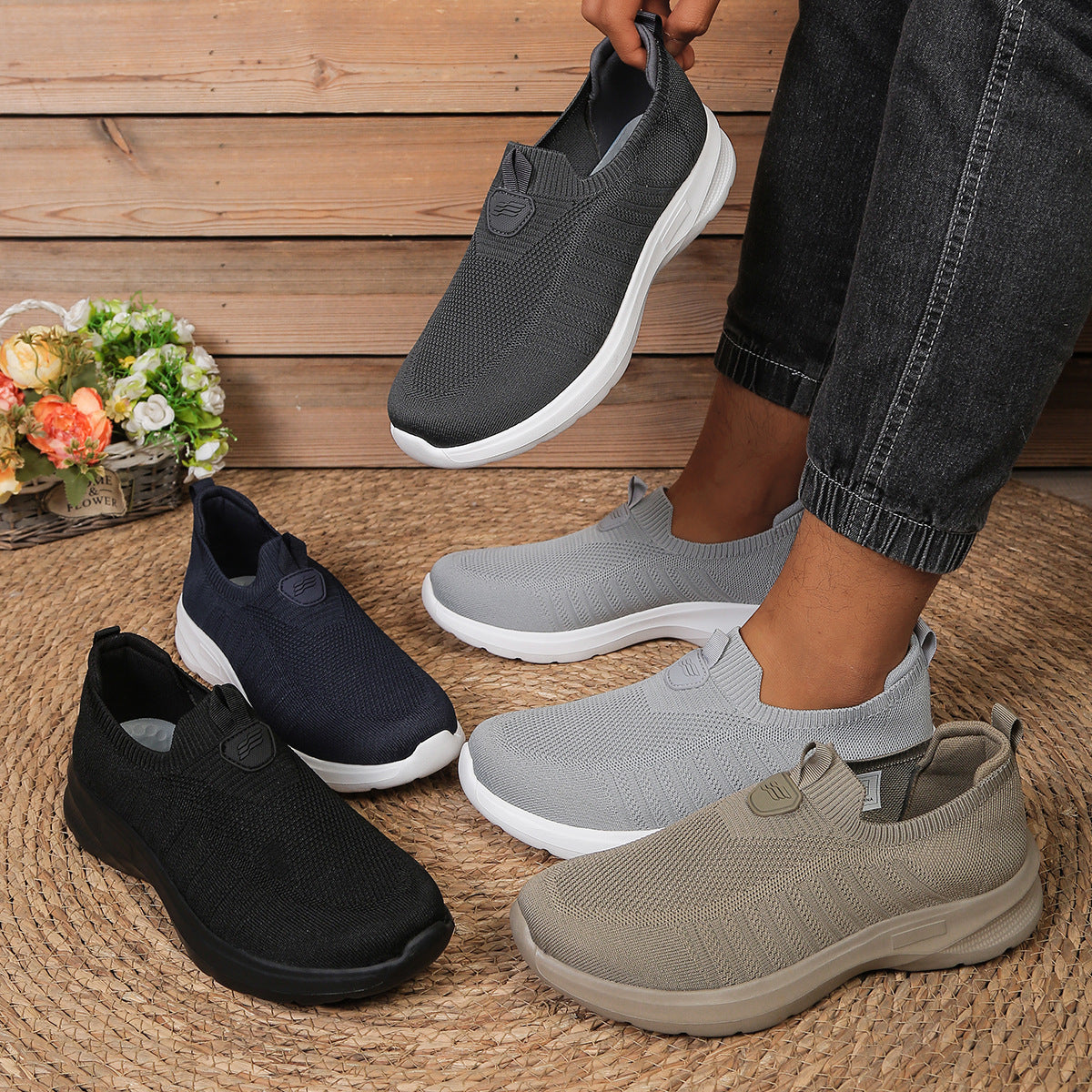 Hommes Flyknit Slip-On Casual Sports Mesh Chaussures de marche