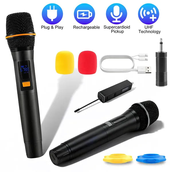 Microphones sans fil UHF Microphones sans fil rechargeables Mics à main métallique Wit
