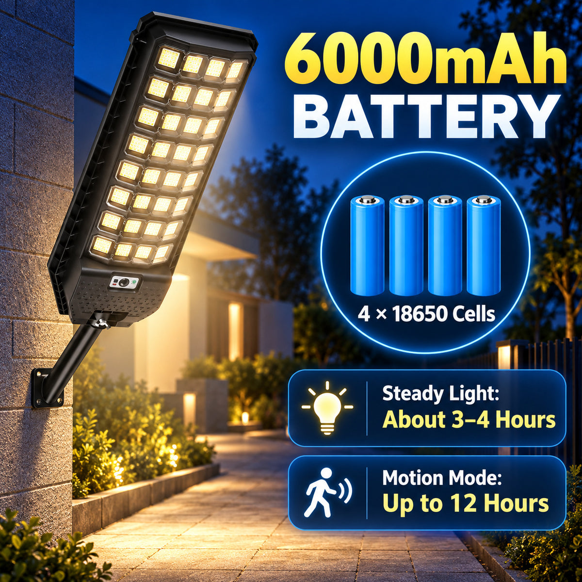 Solar Powered Motion Sensor Outdoor Light W7207 8 Noir pour Garden Yard Street Wall LED