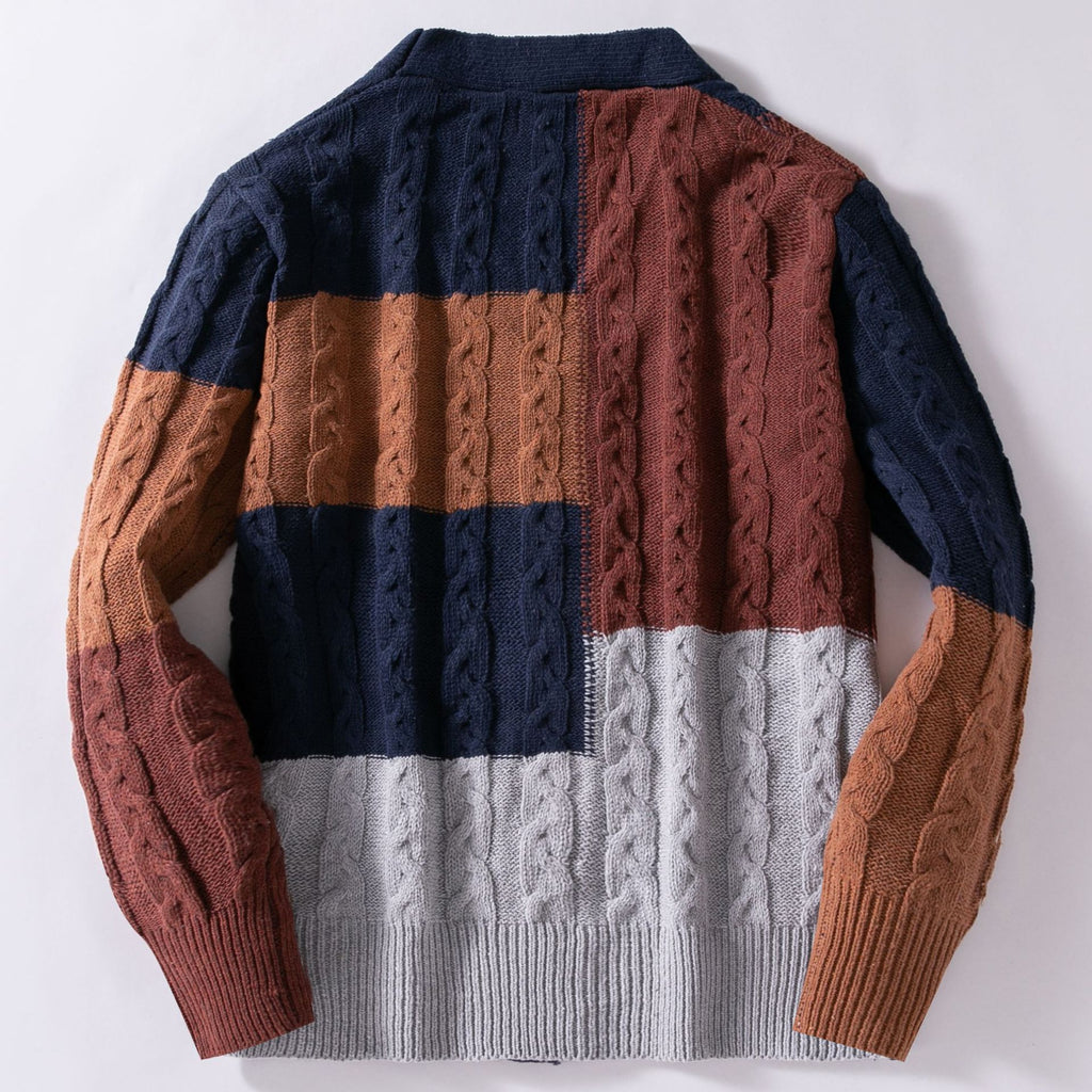 Retro Homme Bloc de couleur Chanvre-fleur Chandail Cardigan