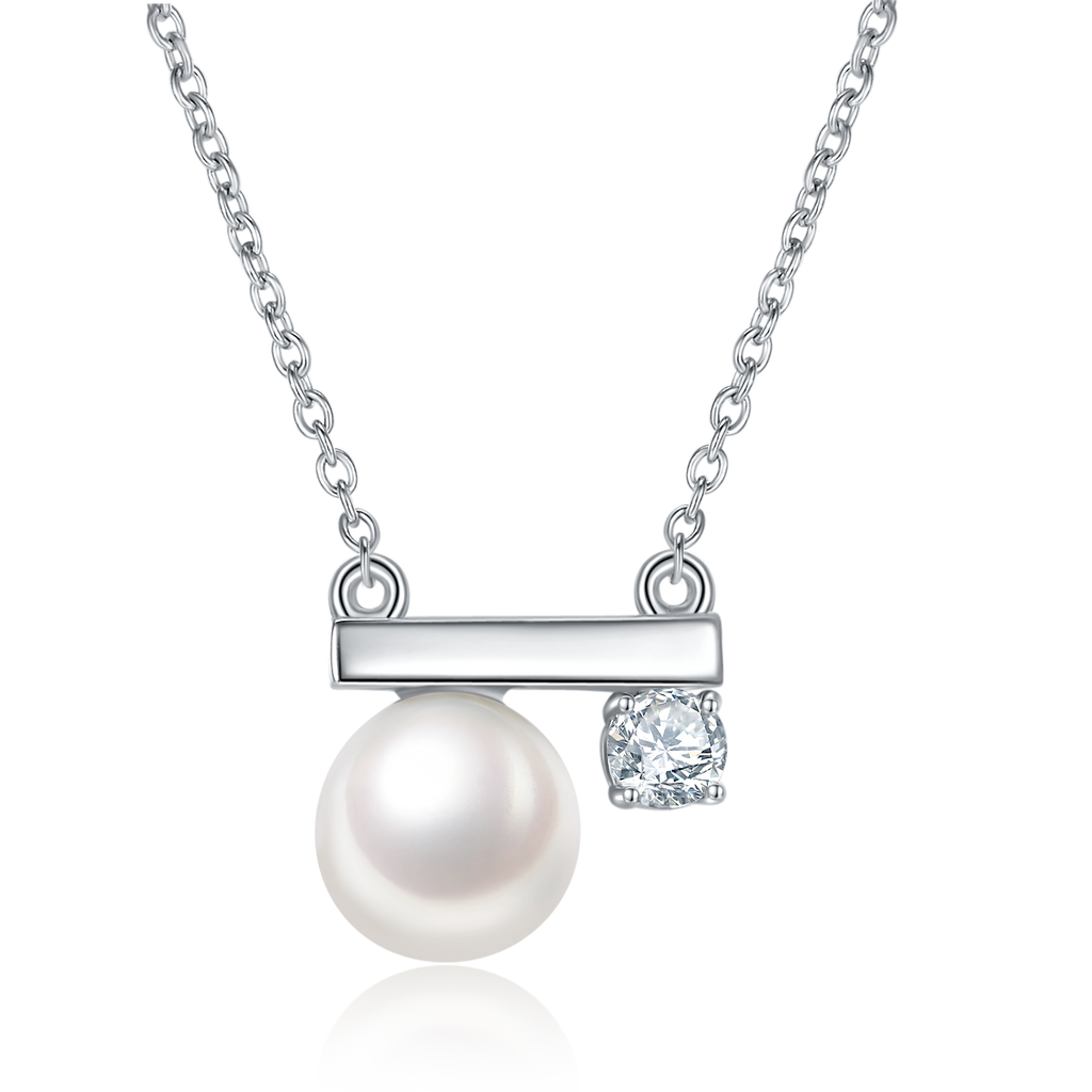 S925 Argent Sterling Collier de perles d'eau douce naturel Assymétrique Balance Bar Design Pla