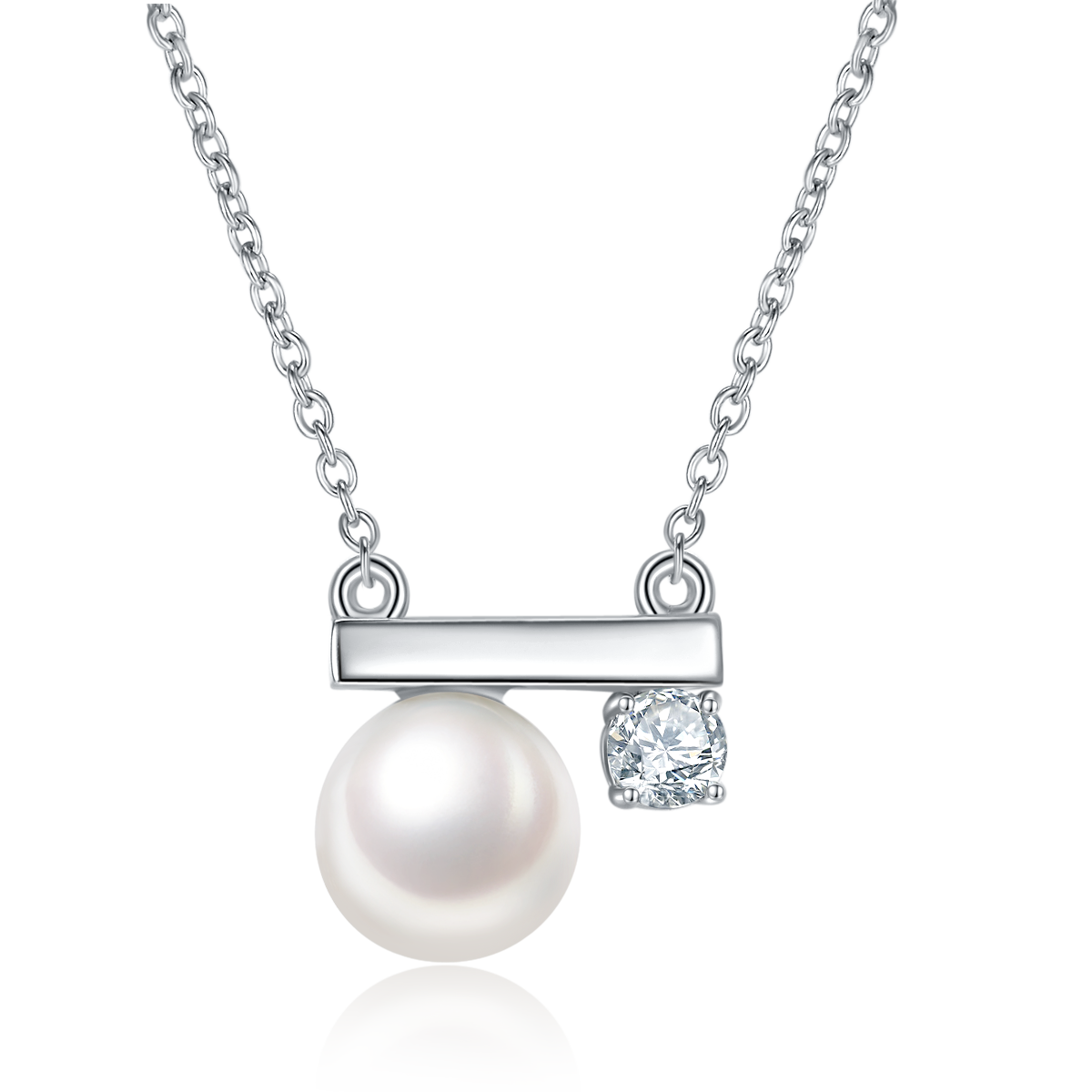 S925 Argent Sterling Collier de perles d'eau douce naturel Assymétrique Balance Bar Design Pla