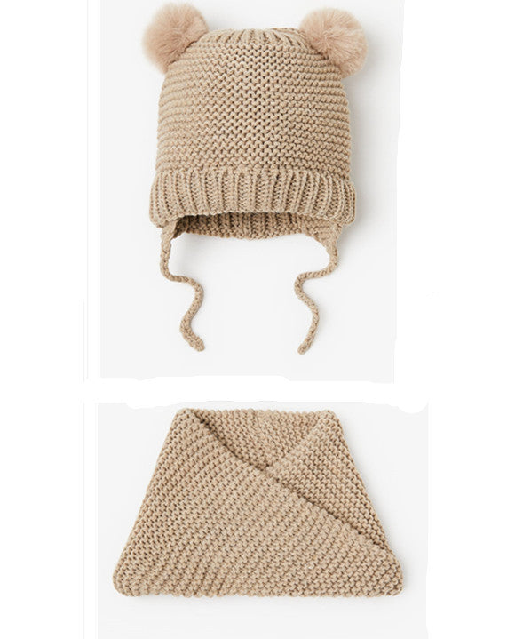 Fausse boule de fourrure décoratif bébé tricoté chapeau en laine tricoté écharpe tricoté ensemble deux-pièces