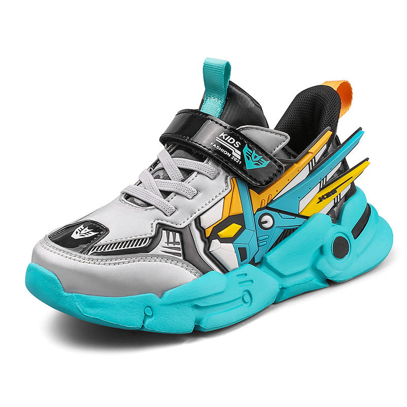 Confortable Surface en cuir Moyen et grand Chaussures de course pour enfants Casual Velcro Sneake