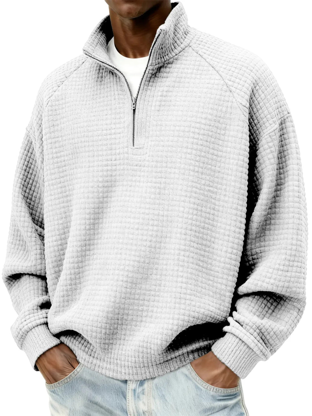 Rétro zippé petit chèque Casual Stand-collar Hommes manches longues