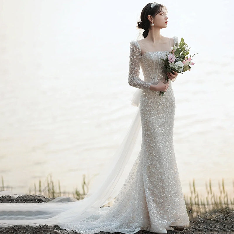 Robe de mariée légère en queue de poisson de style français