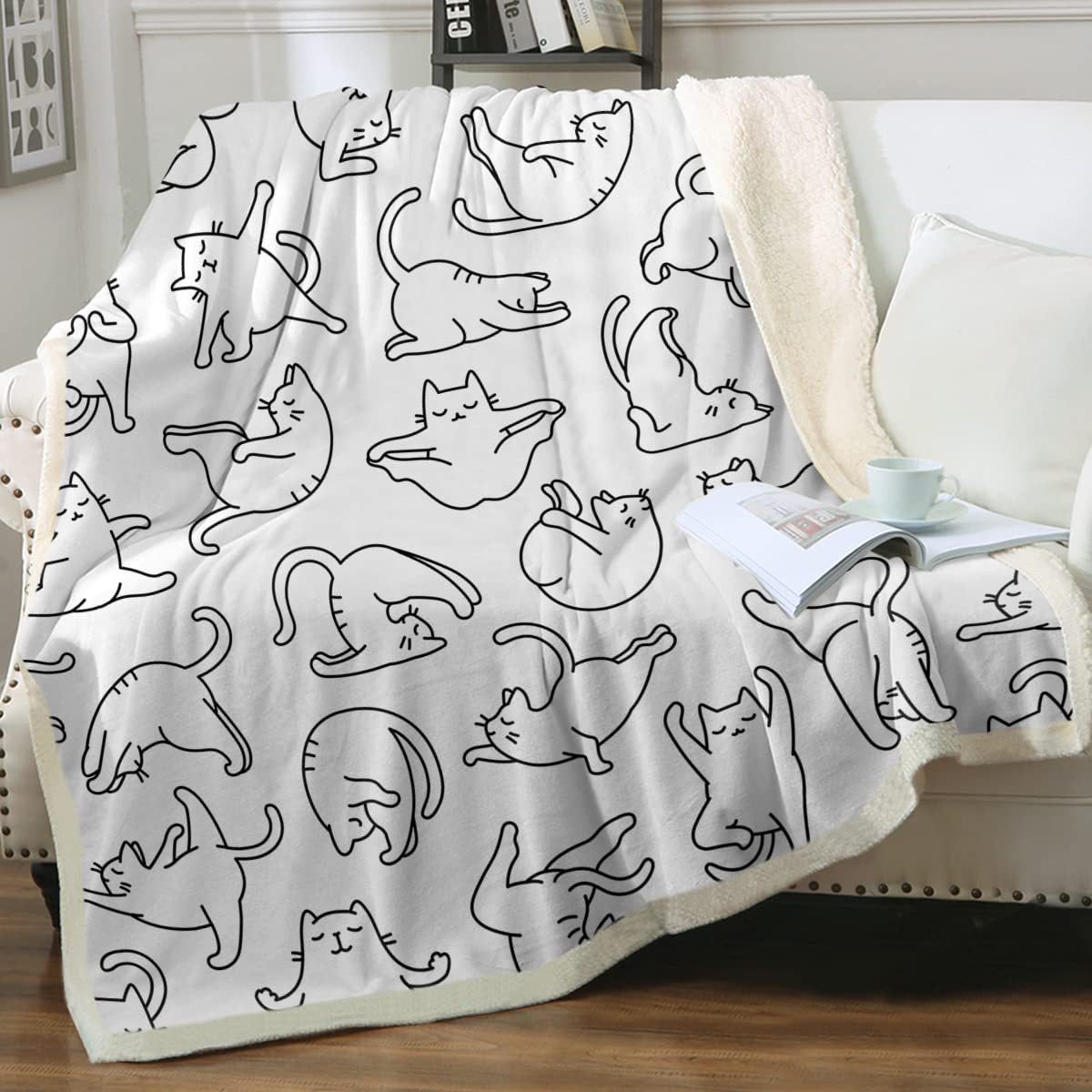 Cat Sherpa Blanket Animal Pattern Printing Enfants double couche
