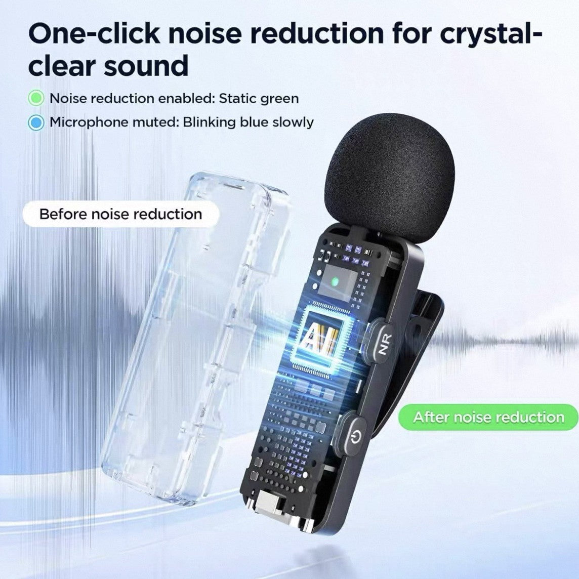 Wireless Lavalier Microphone with Triple-Level AI Noise Cancellation for Mobile Live Strea