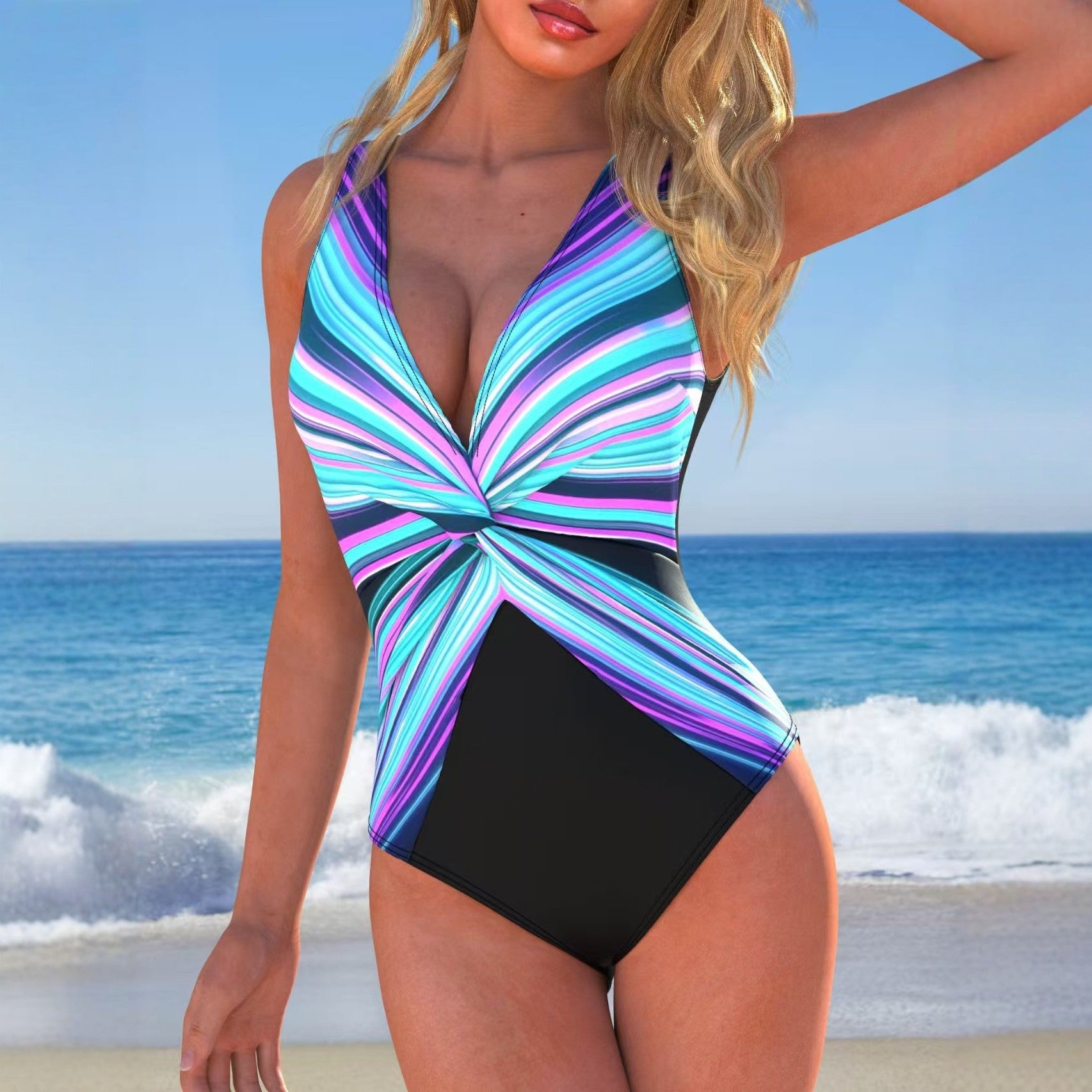 Maillot de bain d'une seule pièce de style féminin avec design de couverture tummy