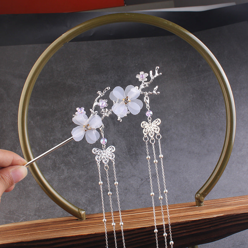 Ancien style Hair Accessoires Hanfu Plum Blossom Branche Tassel Hairpin White Flower Drill