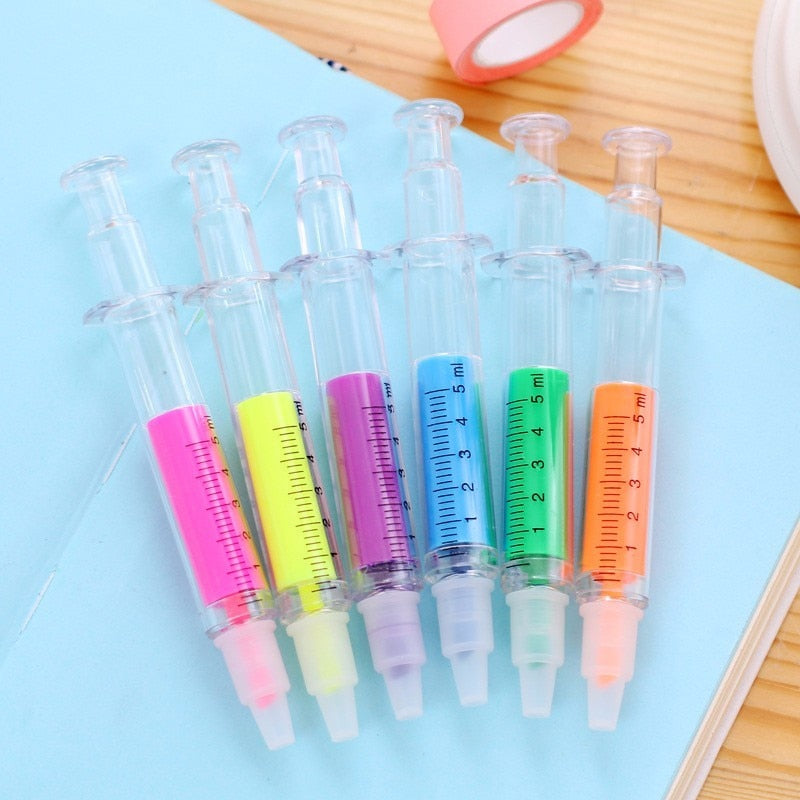 6 stylos surligneurs fluorescents Syringe