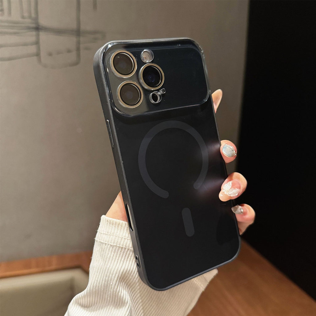 Grande fenêtre cas de téléphone magnétique givré