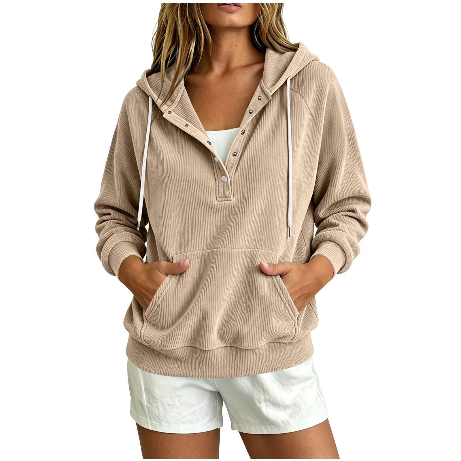 Style d'automne Sweat-shirt à capuche dressy pour femme européenne avec bouton à moitié fermé