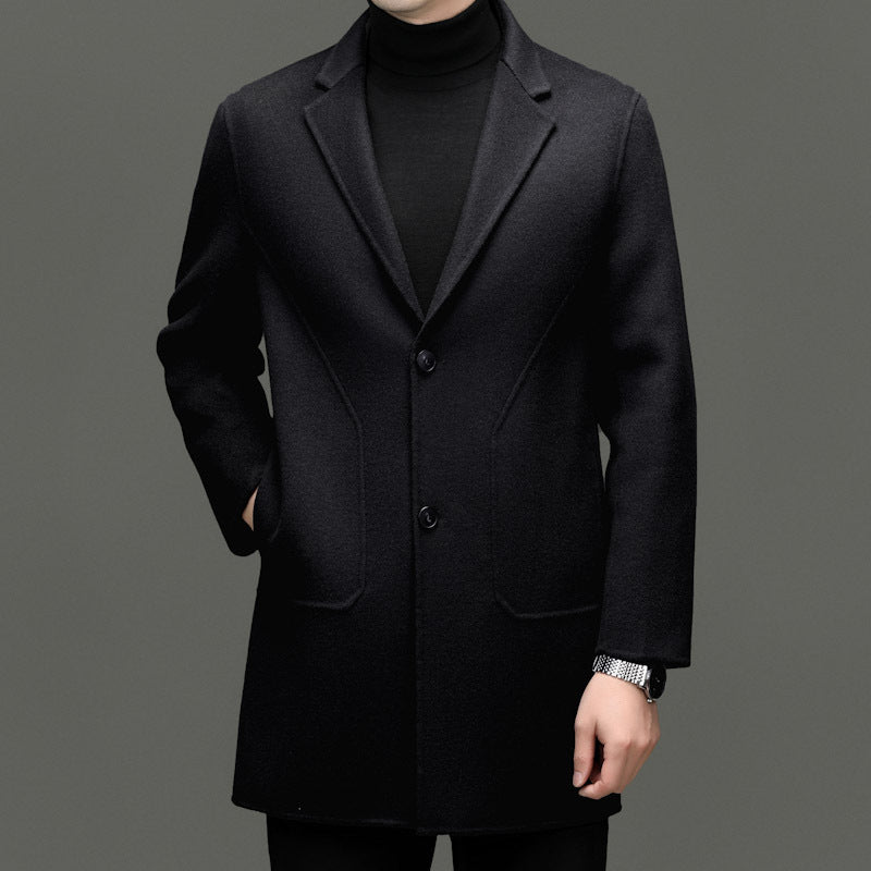 Manteau de laine à double face de longueur moyenne pour hommes