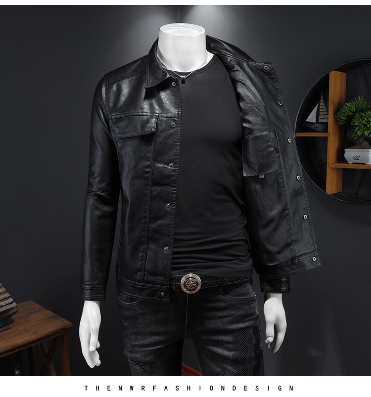 Manteau en cuir à manches longues pour homme
