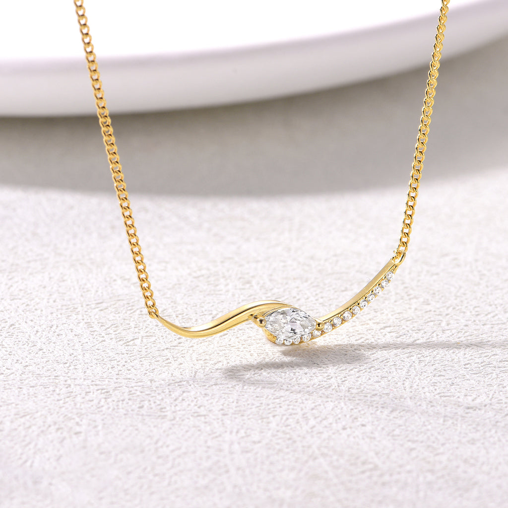 S925 Argent plaqué or Marquise Moissanite Collier courbé 45cm D Couleur VVS1 Single Side