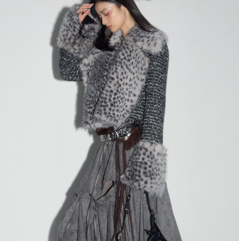 Leopard-print Faux-fur Detachable Wild and Sassy Short Coat