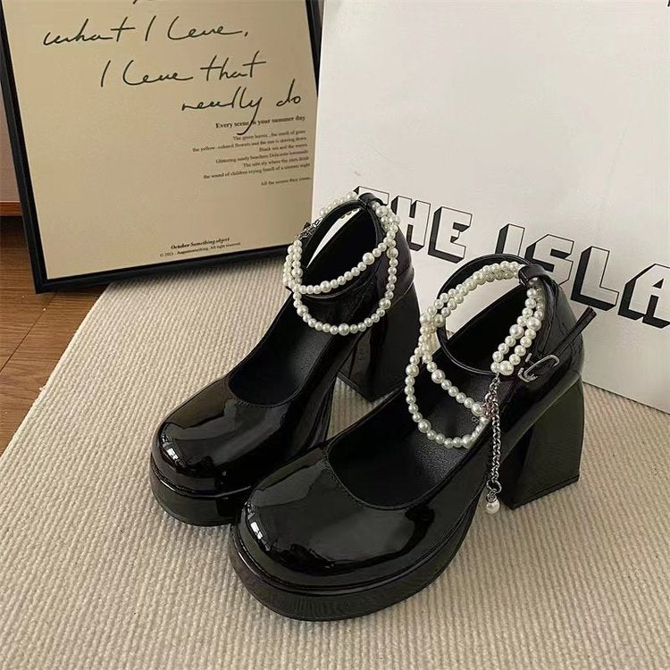 Platform imperméable de style fée française Talons hauts Solés épais pour femmes