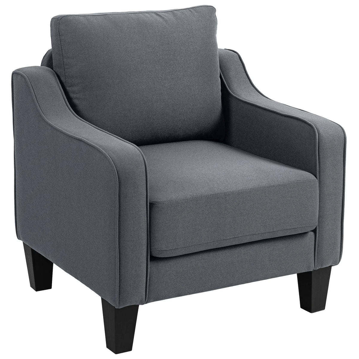 Fauteuil, Chaise Accent Moderne avec ressort de poche, Linge rembourré, épais rembourré, Charcoa