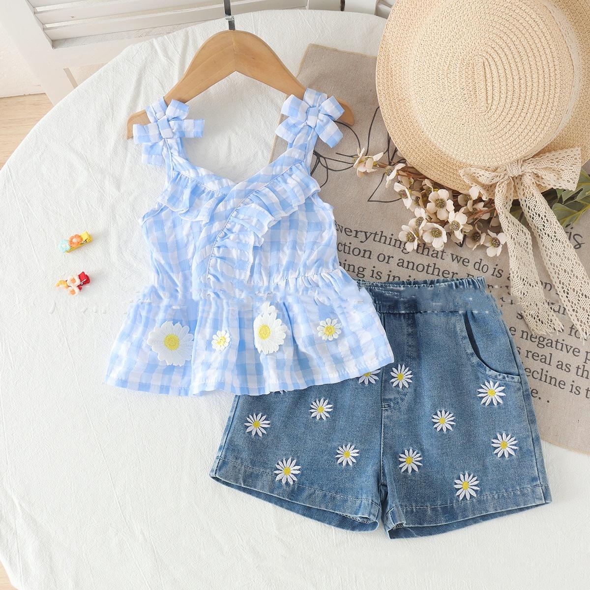 Camisole Plaid Bleue et ensemble de shorts