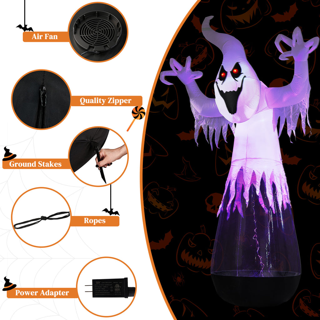 12 pieds gonflable Halloween Decor demi-corps PVC clair Fantôme blanc avec 2 lumières LED & 1 étrier