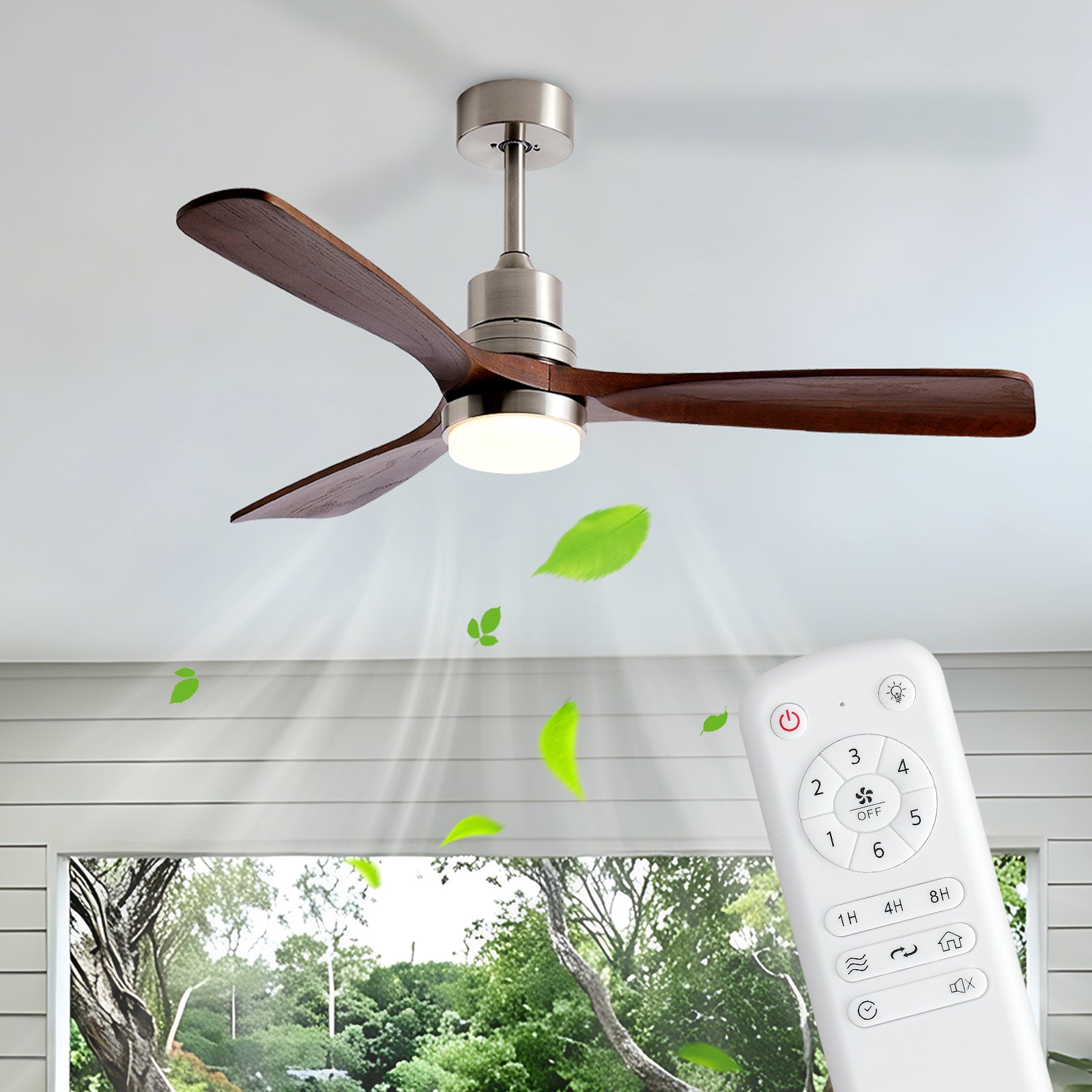 Ventilateurs de plafond en nickel brossé de 52 pouces avec lumières et télécommande
