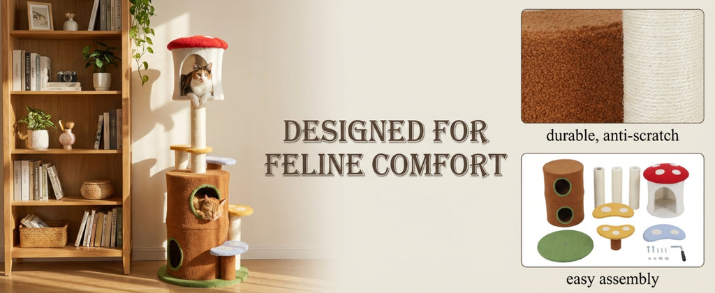 Chat arbre de champignons avec grande échelle de plate-forme condo