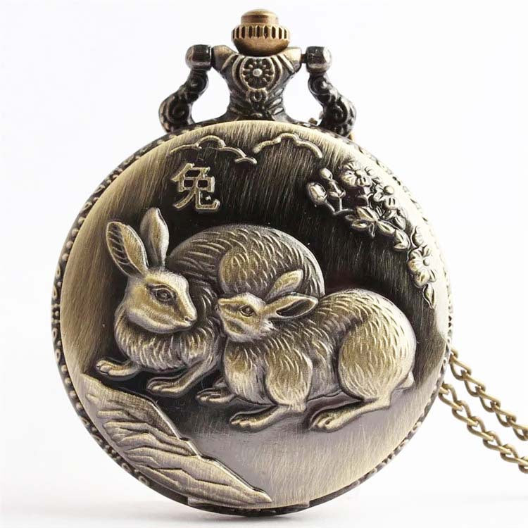 Montre de poche rétro de bronze Vintage Zodiac Quartz